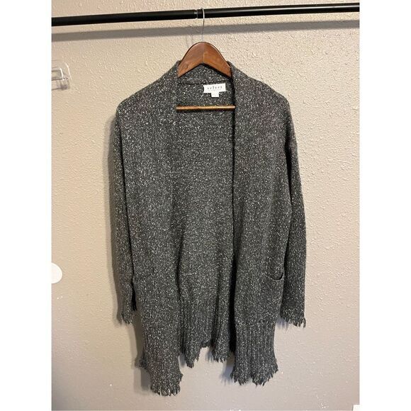 Velvet Graham & Spencer Open Front Mixed Stitch Fringe Wool Blend Cardigan, Smal - Picture 1 of 5